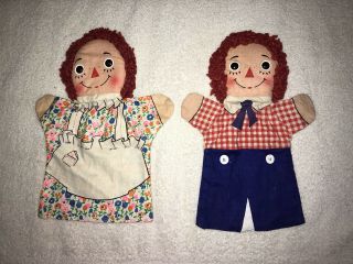 Vintage Raggedy Ann And Andy Knickerbocker Hand Puppets - 1970’s