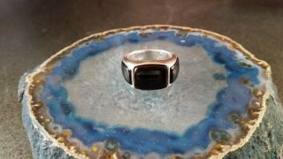 Rare Vintage Solid & Heavy 925 Sterling Silver Ring With Black Onyx Size 10.  5