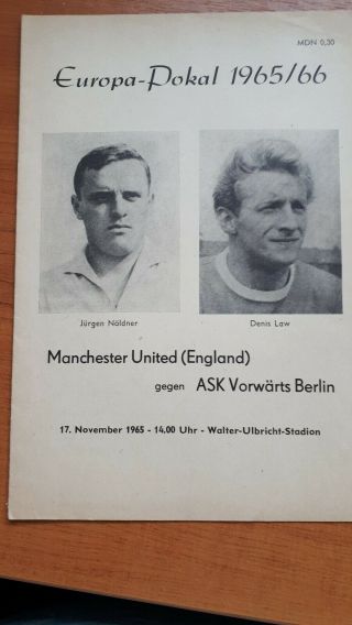 Ask Vorwarts V Man Utd Programme European Cup 1965/6 Rare