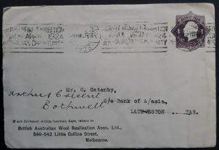 Rare 1923 Australia 1d Violet Pre Printed Kgv Envelope British Aust Wool Asscn
