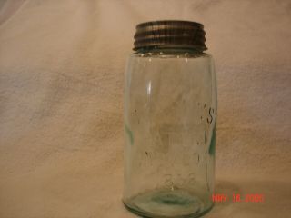 Antique Vintage Blue MASON ' S PATENT Nov 30th 1858 Quart Canning Jar W/Zinc Lid 2