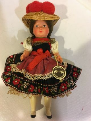 Vintage German Trachten Puppen Celluloid Doll ? Barbel In Ethnic Costume,  9.  5 "