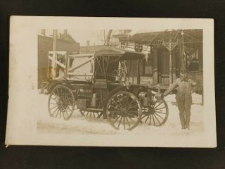 Early 1900s Real Photo Post Card Rare Man With T Bucket Car Advertising