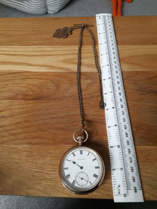 Very Rare Usa Elgin Natl Watch Co 7 Jewel Pocket Watch Chain And Fob.