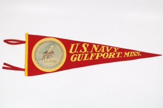 Rare Vintage U.  S.  Navy Seabees Gulfport Miss.  27 " Pennant Flag Military