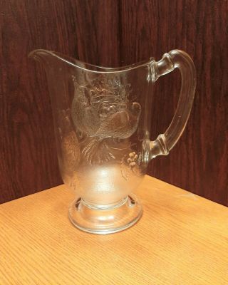 Rare Antique Eapg Pressed Glass Bird And Fruit Basket Water Pitcher - Lovely