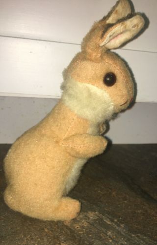 Vintage Mohair Rabbit Stuffed Plush Animal Toy Easter Bunny Glass Eyes Tan
