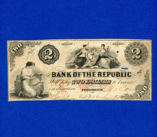 1855 $2 Bank Of The Republic Providence Rhode Island Rare Note Higher Grade Note