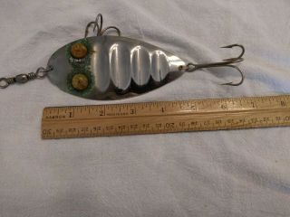 Vintage 4 1/2 ",  Giant Ruby Spoon Chrome Fishing Lure By Paul Bunyan Bait Co.