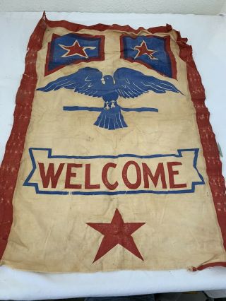 Ww2 Rare Hand Painted Canvas Welcome Home Banner,  6th Marine Estate