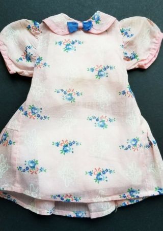 Vintage Pink And Blue Floral Organdy Doll Dress With Blue Bow Fits 18 " Dolls
