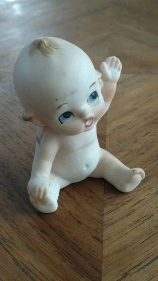 Vintage Sitting Kewpie Doll Bisque Baby Figurine Blue Wings Lefton ? Porcelain