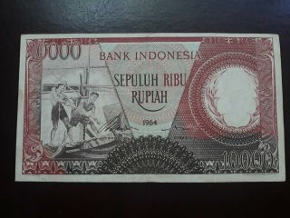 1964 Indonesia Bank,  10000 Rupiah Water Buffalo Rare,  Us