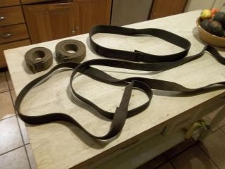 4 Old Vintage Leather / Cloth Machine Drive Belts - Ca.  1900 - 40