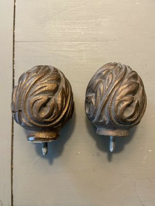 Antique Drapery Rod Co Acanthus Finials - Two Pair