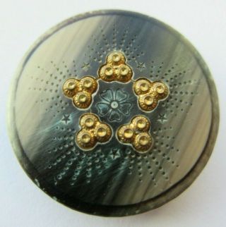 Fabulous Large Antique Vtg Celluloid & Metal Button W/ Star Design 1 - 1/4 " (o)