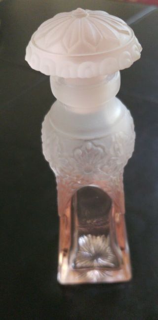 Vtg Pink Satin Glass Perfume Vanity Bottle &stopper Daisy Art Deco Neuvo Floral