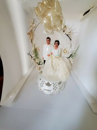 Vintage Chalkware Wedding Cake Topper Bride And Groom With Flowers