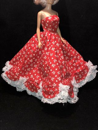Vintage Barbie Doll Mod Clone Red White Bow Heart Homemade Gown Dress Prom Queen