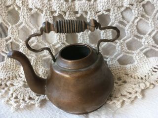 Vintage Antique Copper Tea Kettle Pot Wood Handle No Lid Child Play Size