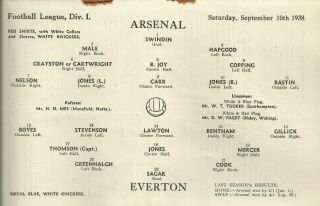 RARE PRE - WW2 WAR FOOTBALL PROGRAMME ARSENAL V EVERTON & MATCH REPORTS 1938 2