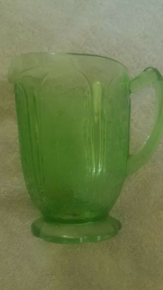Antique Green Depression Glass - - Cherry Blossom Pitcher And F