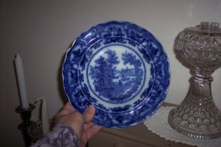 1 Antique Vintage Flow Blue Soup Bowl Rimmed W Adams ?? Chip On Rim