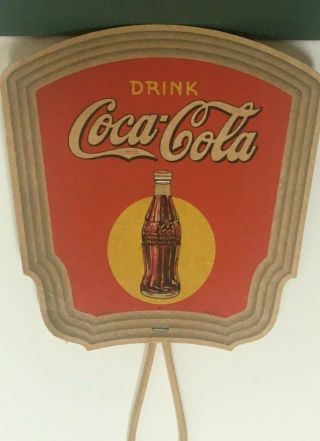 Rare 1930s Drink Coca - Cola Cardboard Fan With Early Bottle Graphic - Very Good