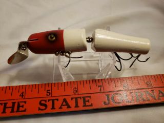 Vintage Lucky Strike Jointed Pikie Fishing Lure Red White