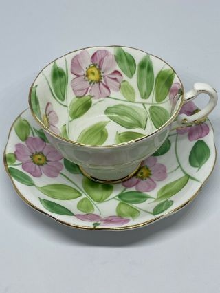 Teacup And Saucer With Pink And Yellow Rose Bone China Made In England