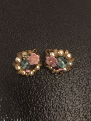 Vintage Rare Miriam Haskell Earrings Pink Flower Beads