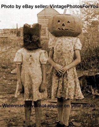 Antique/vintage Early 1900s Weird/creepy/scary Pumpkin Head/owl Costume Photo