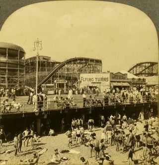 Keystone Stereoview Of Coney Island Amusements From 1930 