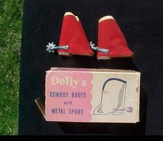 Vintage Red Suede Doll Cowboy Boots With Spurs 2 " W/ Box