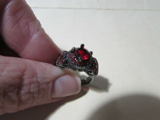 Unworn Size 6 Antiqued Silver Ring With Red Beads