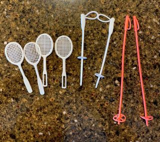 Barbie Doll Accessories Sports——tennis Racquets,  Skiing—lot Of 10