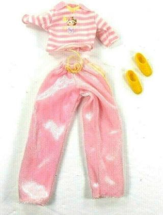 Barbie Vintage Tagged Pink Velveteen Pants Yellow Trim Pink White Top Sneakers