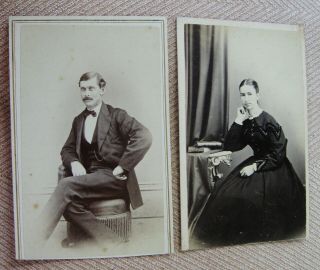 2 Antique Civil War Era Cdv Photos Of A Lovely Young Couple Amanda & Mort Duryea