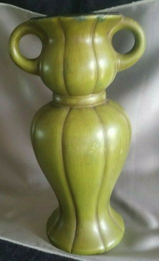 Rare Vintage Royal Haeger 12 " Green Vase Double Handle Light Pottery Mate Glaze