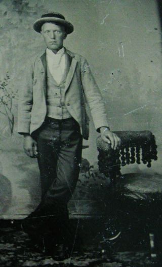 Antique Tintype Photo Of A Dapper Young Man Wearing Hat A Billy The Kid Wannabe