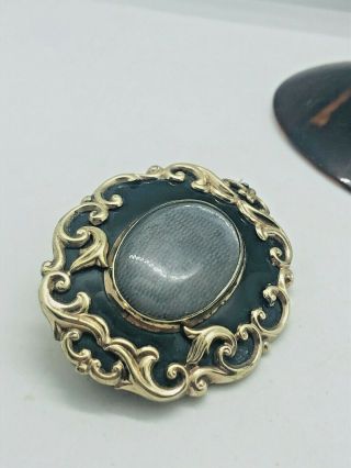 Antique Victorian Black Enamel Mourning Brooch Rolled Gold Rare Collectable 1860