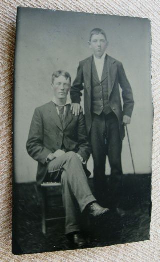 ANTIQUE TINTYPE PHOTO PORTRAIT 2 HANDSOME DAPPER SEXY YOUNG MEN NICELY DRESSED 2