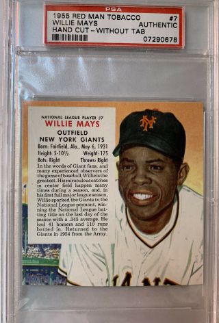 Psa 1955 Red Man Tobacco Willie Mays York Giants Very Rare