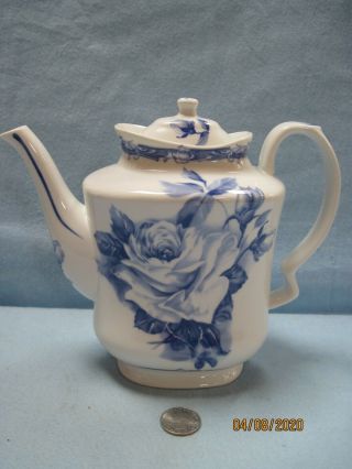Blue Rose Teapot By I.  Godinger,  Antique Reflections