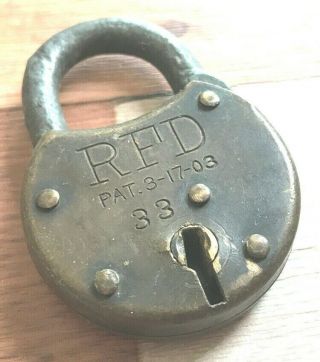 Antique Vintage R F D Brass Iron Padlock No 33 Pat 1903 No Key