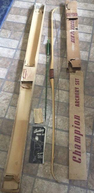 Vintage Rare Ben Pearson Wood Long Bow Archery Set 60”