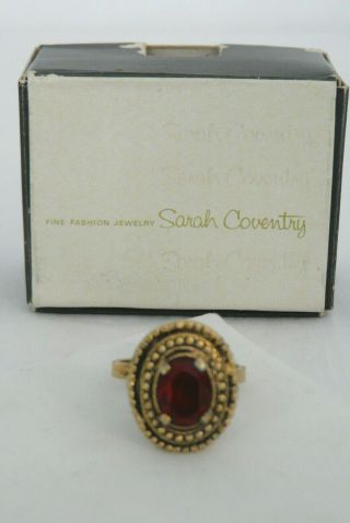 Vintage Sarah Coventry Jewelry Rome 5564 Ruby Red Ring - Adjustable