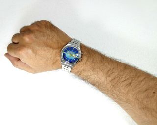 Ricoh Automatic Japan Day Date Designer Rare Blue Dial Mens Watch 38mm 3
