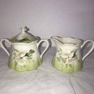 Antique Rs Prussia Porcelain Creamer & Covered Sugar Bowl Set.  Germany