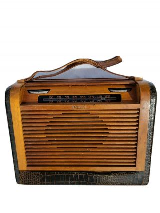 Rare Vintage Philco Model 46 - 350 Leather/wood Am Tube Radio